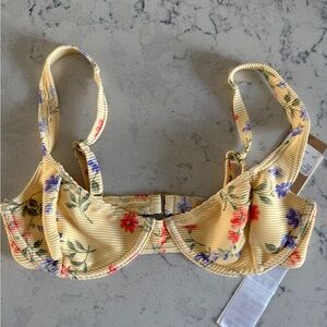 Billabong Yellow Underwire Bikini Top with Floral Accents